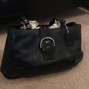 Black leather Coach w/ black patent